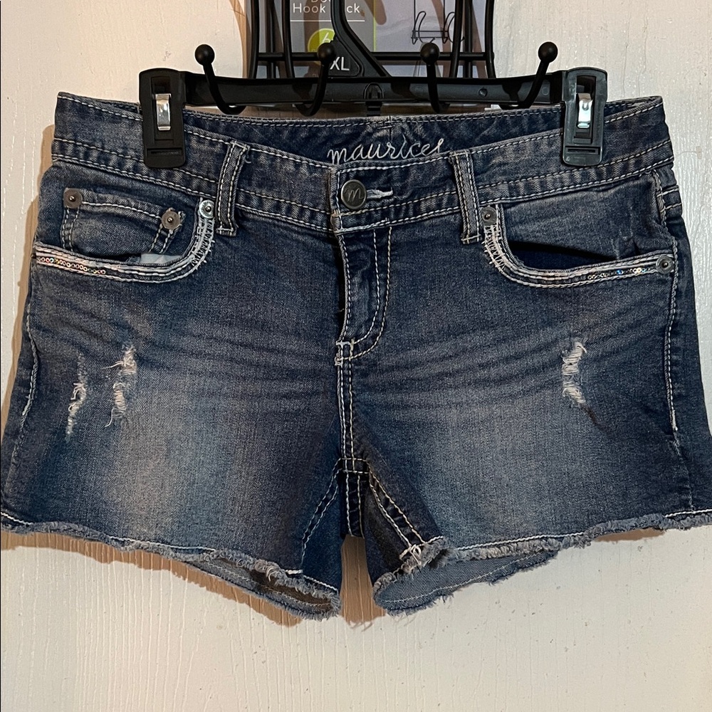 Maurices Distressed Dark Blue Jean Shorts
